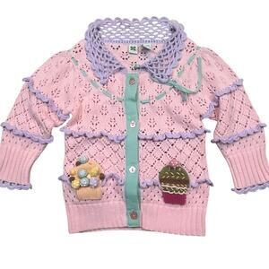 Girls 2-3T Pink Cupcake Knit Cardigan Pastel Cute Kawaii Storybook Style